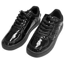 Girls School Shoes Sporty Black Patent Leather Trainer Sneakers Uniform Shoes, used for sale  Shipping to South Africa