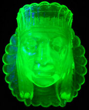 Used, Green Vaseline glass Indian head toothpick holder uranium chief match native art for sale  Shipping to South Africa