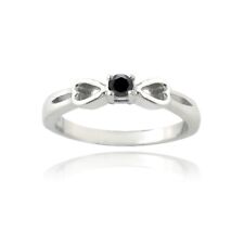 925 Silver 1/10ct Black Diamond & Heart Promise Ring for sale  Shipping to South Africa