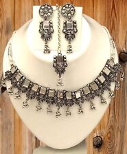 New Indian Jewelry Silver Oxidized Choker Necklace Earring Afghani Bollywood Set for sale  Shipping to South Africa