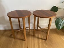 2 Mid Century Vintage Folding Teak Round Side Tables Poul Hundervard for sale  Shipping to South Africa