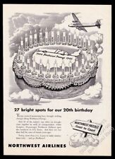 1946 Northwest Orient Airlines Plan Anniversaire Gâteau 27 Bougies Vintage Ad d'occasion  Expédié en France