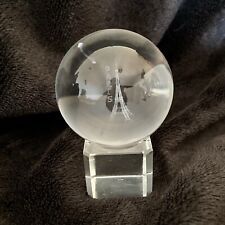 3D Paris Eiffel Tower Crystal Glass Ball Engraved Globe On Glass Square Stand for sale  Shipping to South Africa