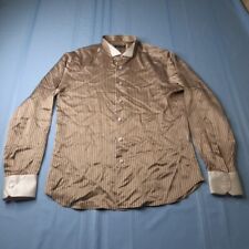 Used, STEFANO RICCI 100% SILK DRESS SHIRT Mens L Brown Gold Tone White Stripes ITALY for sale  Shipping to South Africa