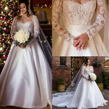 Elegant Plus Size Wedding Dresses Long Sleeves Sweetheart Satin Bridal Gowns, used for sale  Shipping to South Africa