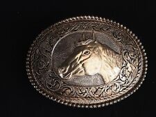 Vintage Award Design Medals Brass Horse Belt Buckle Larger Size 4.25 x 3.25, used for sale  Naperville