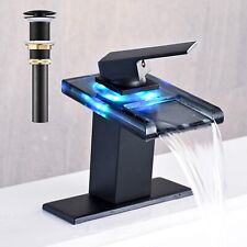 LED Black Waterfall Bathroom Sink Faucet Single Handle Basin Mixer Tap w/Drain for sale  Shipping to South Africa