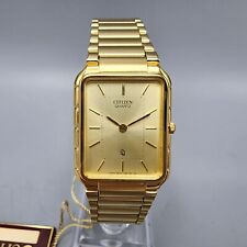 VTG Citizen CQ Tank Watch Men 25mm Gold Dial Gold Tone Rectanlge New Battery for sale  Shipping to South Africa