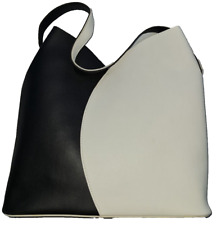 Bolsa de ombro feminina feita à mão, couro sintético, preto e branco, tamanho: grande, usado comprar usado  Enviando para Brazil