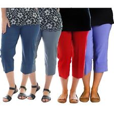 Ladies Plus Size Plain 3/4 Cropped Stretchy Capri Pants Shorts Trousers 12-24, used for sale  UK