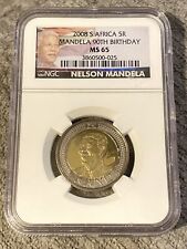 2008 South Africa 5 Rand 5R Nelson Mandela 90th Birthday Coin NGC MS65, used for sale  Shipping to South Africa