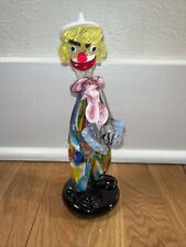 Vintage Italian Murano Venetian Glass Clown On A Pedestal Hat And Scarfs Clear for sale  Shipping to Canada