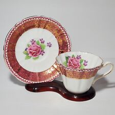 Gladstone Teacup Saucer England Bone China Floral Flowers Pink Purple Vintage for sale  Shipping to South Africa