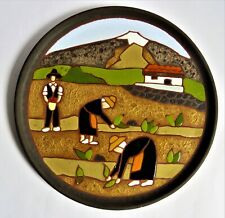Decorative terracotta wall plate farm worker crop pickers scene Swiss DACH scene, used for sale  Shipping to South Africa