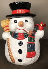 AMC NY Ceramic SNOWMAN COOKIE JAR Christmas Baking CanisterContainer 12" VTG, used for sale  Shipping to South Africa
