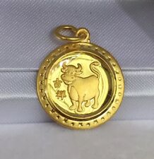 Berloque/pingente redondo de boi signo animal ouro amarelo sólido 24K do zodíaco, 2,48 gramas, usado comprar usado  Enviando para Brazil