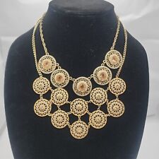 2 Necklace Set Layered Gold Tone Mandela Rose Gold Rhinestone Pearl Stunning for sale  Shipping to South Africa