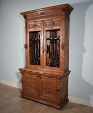 *French Antique Renaissance Gun Cabinet Display Case in Solid Oak with Angels for sale  Boring