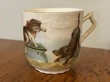 Used, Vtg Antique Porcelain Child s Cup Playful Dachshund Puppy Dog & Tabby Cat for sale  Shipping to South Africa