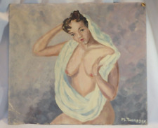 Vintage Painting Oil or Acrylic on Board Nude Woman Signed M. Thompson, used for sale  Shipping to South Africa