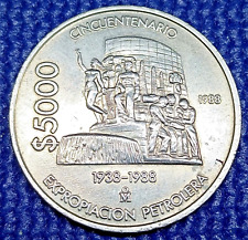 1988 MÉXICO $5.000 PESOS CINCUENTA AÑOS EXPROPIACIÓN PETROLERA 1938 - 1988 MONEDA segunda mano  Embacar hacia Argentina