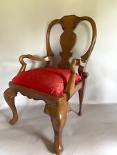 Vintage Queen Anne Style Mahogany Children's Chair with Red Velvet Cushion, used for sale  Shipping to South Africa