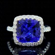 6.08Ct Cushion Shape Natural Tanzanite & Diamond 100% 14k SOLID White Gold Ring for sale  Shipping to South Africa