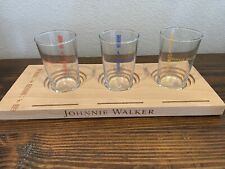 Johnnie Walker Keep Walking Whiskey Glasses Yellow, Red, Blue Logo Wooden Tray for sale  Shipping to South Africa