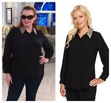  SUSAN GRAVER WOVEN BUTTON FRONT JACQUARD POINT COLLAR SHIRT TOP QVC Sz 4 NEW , used for sale  Shipping to South Africa