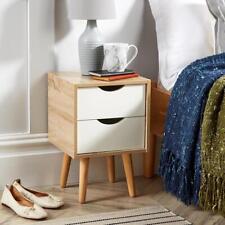 Bedside Cabinet 2 Drawer Oak White Lamp Side Table Solid Wood Legs Scandi Style for sale  Shipping to South Africa