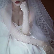 Luvas longas femininas de tule transparente pérola vestido de noiva formatura festa noturna  comprar usado  Enviando para Brazil