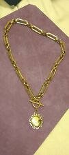 Victoria Emerson Large Link Chain Necklace Gold Figaro Medallion #E2062 for sale  Shipping to South Africa