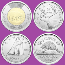 Juego de cuatro monedas de Canadá 2024 como nuevas cuarto Toonie unc, moneda de diez centavos, níquel $2, 25c, 10c segunda mano  Embacar hacia Argentina