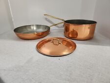 2 Vintage Tagus Copper Pan & Pot With Lid Brass Handles & Rivets Made Portugal for sale  Shipping to South Africa