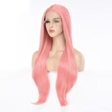 Peruca cosplay drag queen rosa creme cabelo longo liso sintético renda frontal comprar usado  Enviando para Brazil