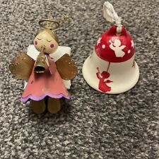 2 Gorgeous Angel And Bell Christmas Tree Hanging Bauble Decorations, used for sale  Shipping to South Africa