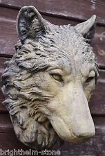 Wolf Head wall plaque frost proof stone garden ornament decorative plaque 25cmH, used for sale  Shipping to South Africa