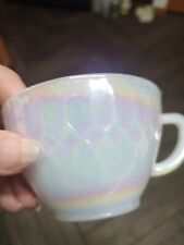 Vintage Federal Glass Moonglow Diamond Point Iridescent  Tea Cup Saucer 4pc Set, used for sale  Shipping to South Africa