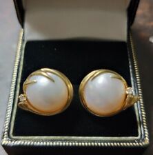 Hermosos Pendientes Grandes Redondos de Oro Amarillo 14k Diamante Mabe 8,5gr segunda mano  Embacar hacia Mexico