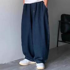 Calça jeans masculina unissex tamanho grande jeans folgada perna larga solta comprar usado  Enviando para Brazil