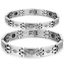Presentes de pulseira masculina feminina magnética prata aço inoxidável corrente elo comprar usado  Enviando para Brazil