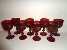 Used, (8) BOHEMIAN Antique RUBY RED WINE GLASSES / CORDIALS with ENGRAVED GRAPE for sale  Shipping to South Africa