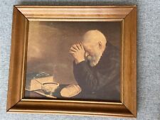 Vintage Art Print Grace Eric Enstrom Vintage Art Man Praying Framed Wood for sale  Shipping to South Africa