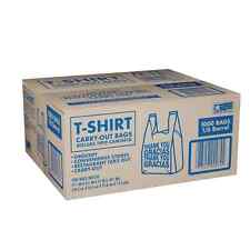 T-Shirt Carry-Out Bags, 11.5" x 6.5" x 22" (1,000 ct.) White Printed, used for sale  McDonough