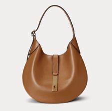 NEW Polo Ralph Lauren Polo ID Calfskin Medium Shoulder Bag Tan Brown Saddle Bag for sale  Shipping to South Africa