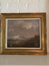 Western Mountain Landscape Vintage Oil Painting NO RESERVE Clark Signed Goldleaf, used for sale  Shipping to Canada