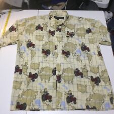 Camisa de manga corta Phat Farm Bull Tractor AOP 92 mapa para hombre talla XL con botones delanteros segunda mano  Embacar hacia Argentina