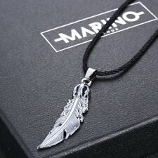 Collar colgante de pluma de acero enchapado en plata para mujeres y hombres cuerda de cuero segunda mano  Embacar hacia Argentina