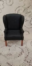 Dollhouse miniature faux leather & wood black wingback wing back chair for sale  Shipping to South Africa