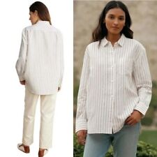 Jenni Kayne White Walnut Striped Boyfriend Long Sleeve Button Shirt Size Medium for sale  Shipping to South Africa